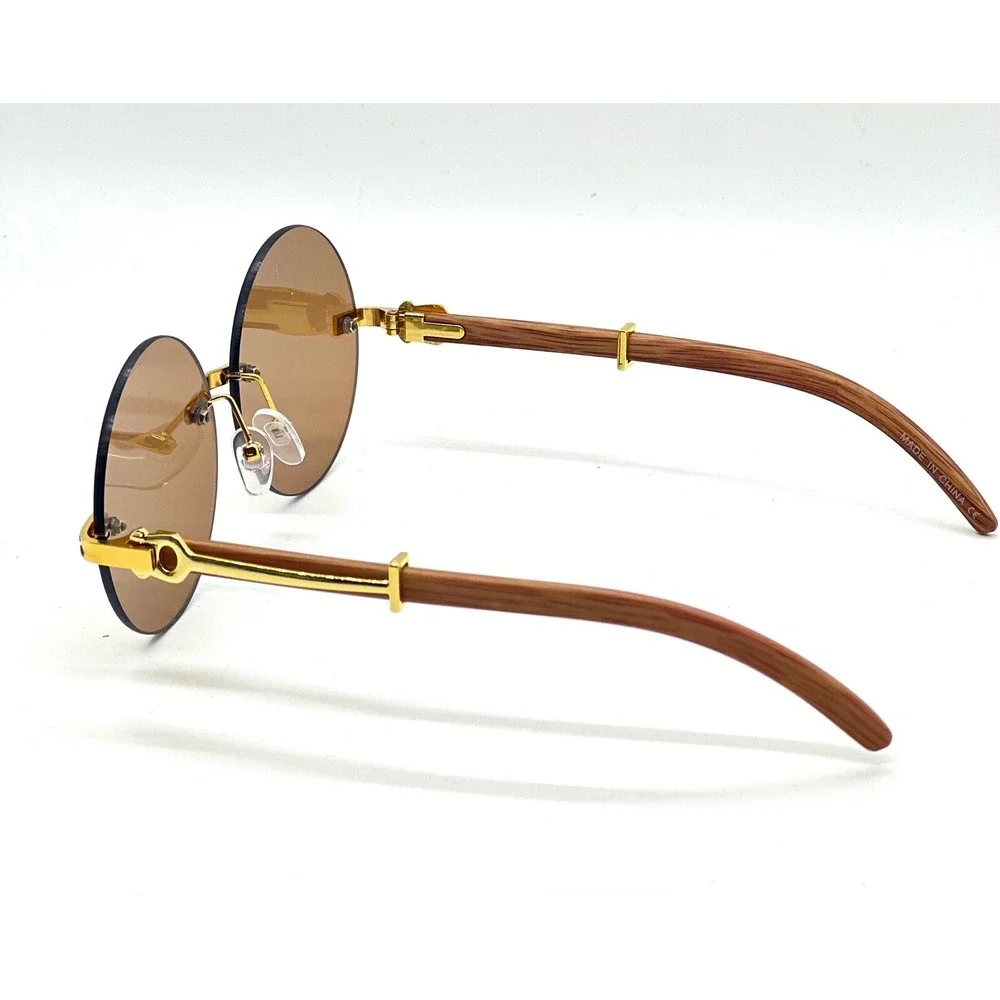 Hip Hop Sunglasses Wood Grain Arms Gold Accents Designer Style Street Wear Gafas
